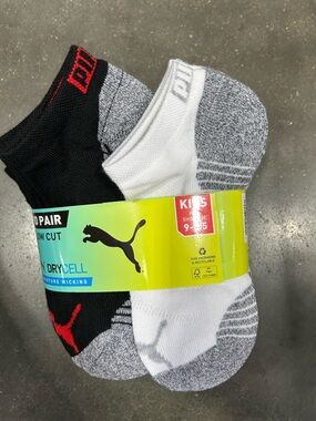 NEW Puma drycell Low cut Socks 10 pair kids fit shoes (9-3.5) black/grey